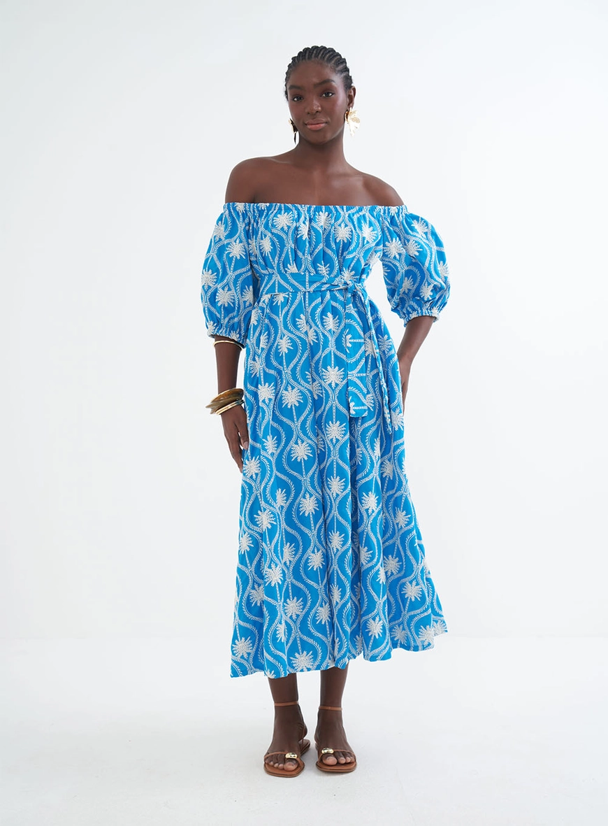 Vestido Bordado Midi Ombro À Ombro - Riviera
