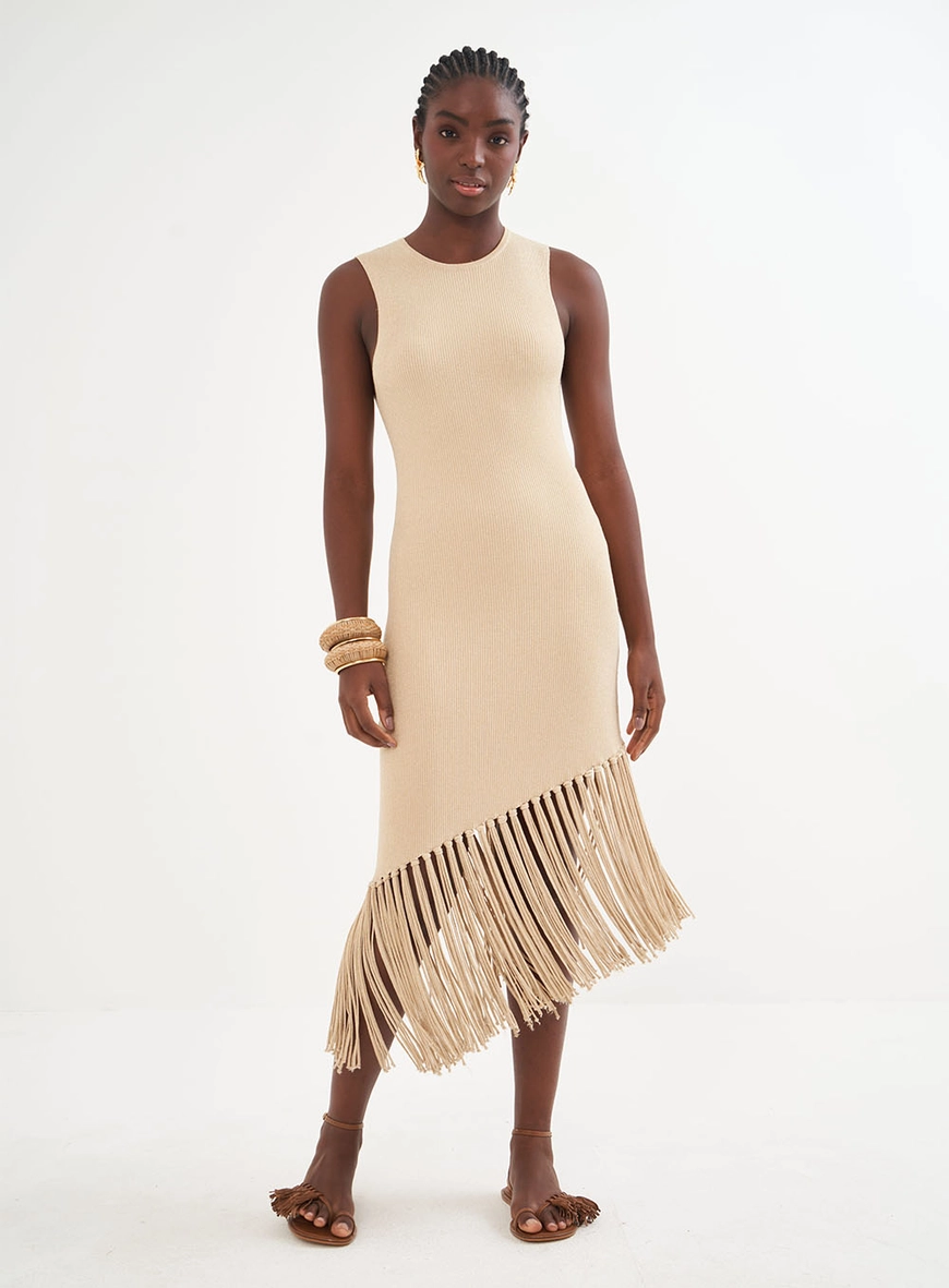 Vestido Trico Metalizado Com Franjas – Riviera