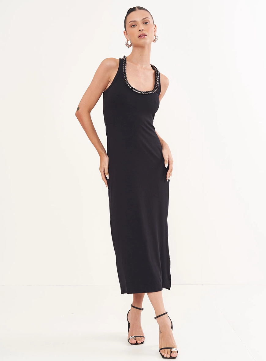 Vestido Midi Com Corrente