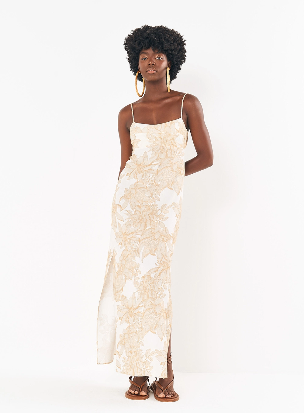 Vestido Estampado Longo Floral Com Fenda Estampados