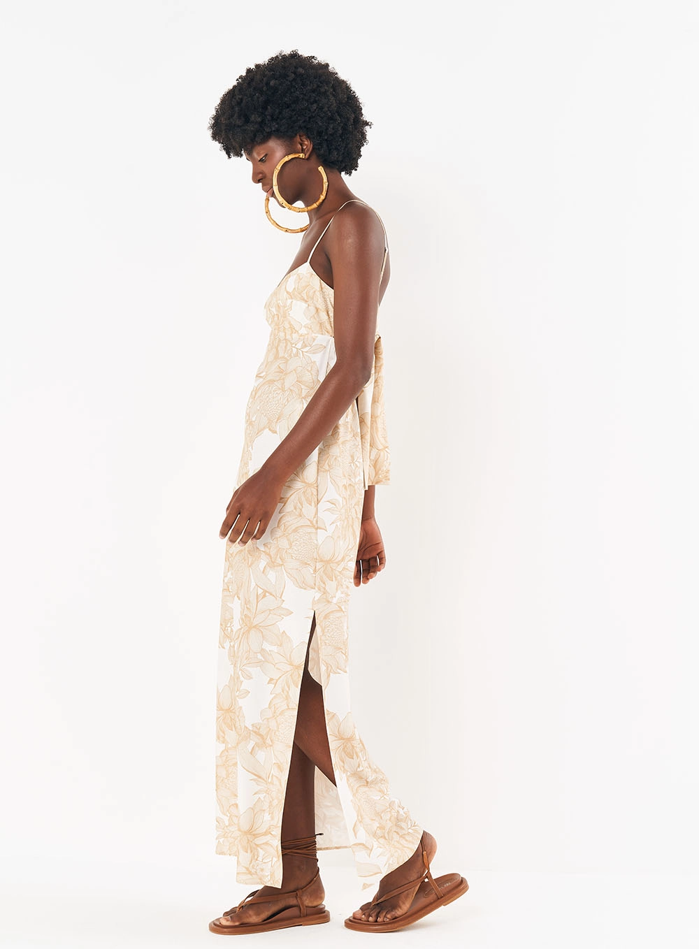 Vestido Estampado Longo Floral Com Fenda Estampados