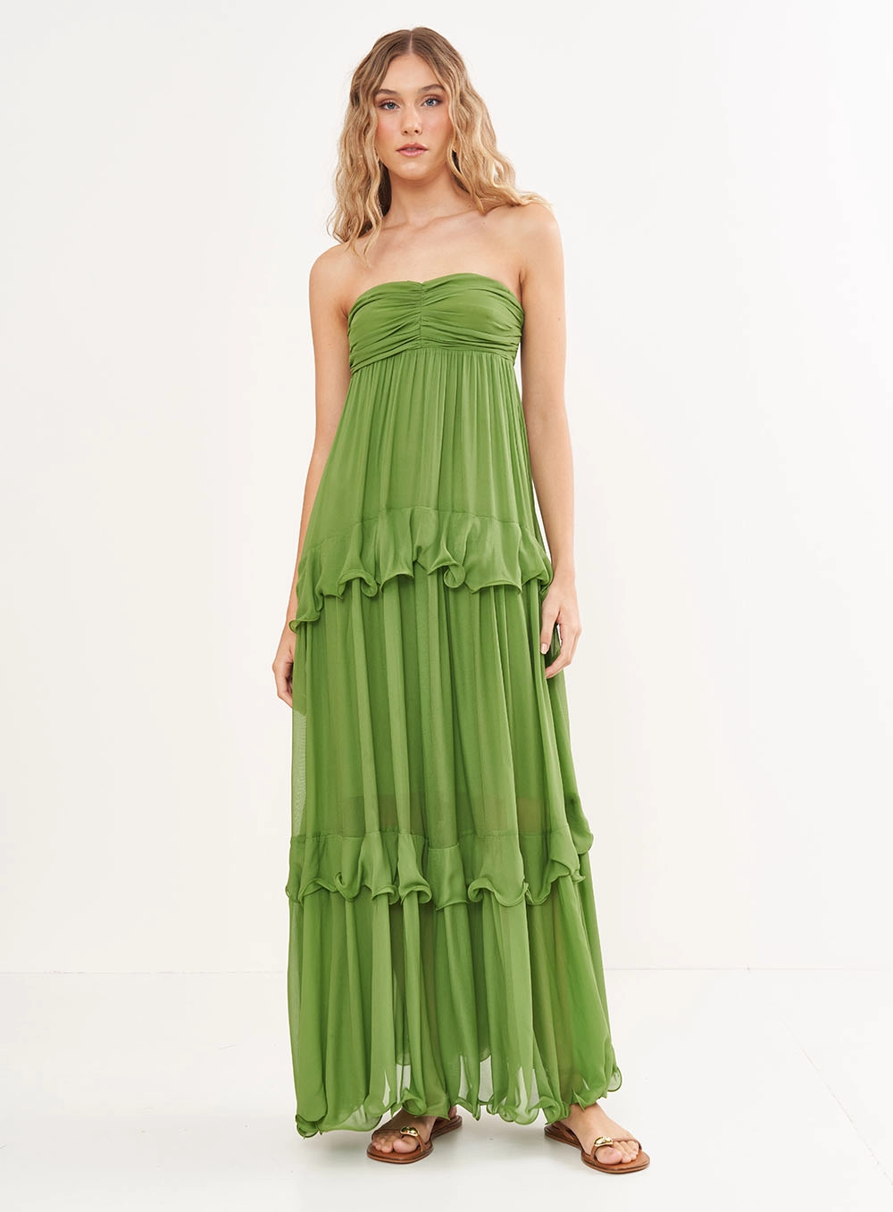 Vestido Fluido Em Camadas - Riviera Verde