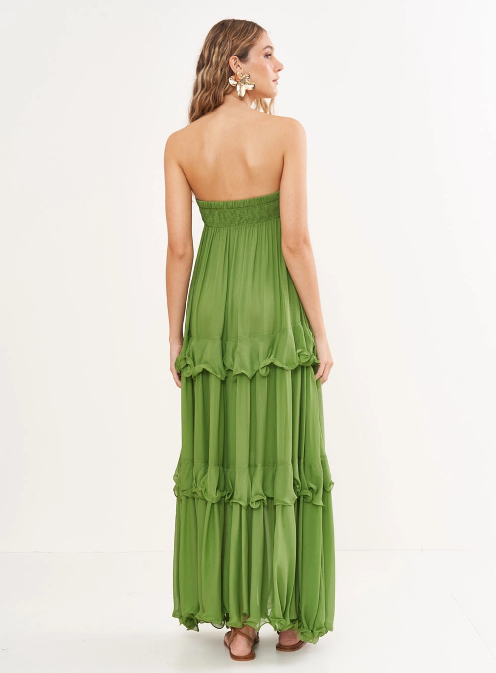 Vestido Fluido Em Camadas - Riviera Verde