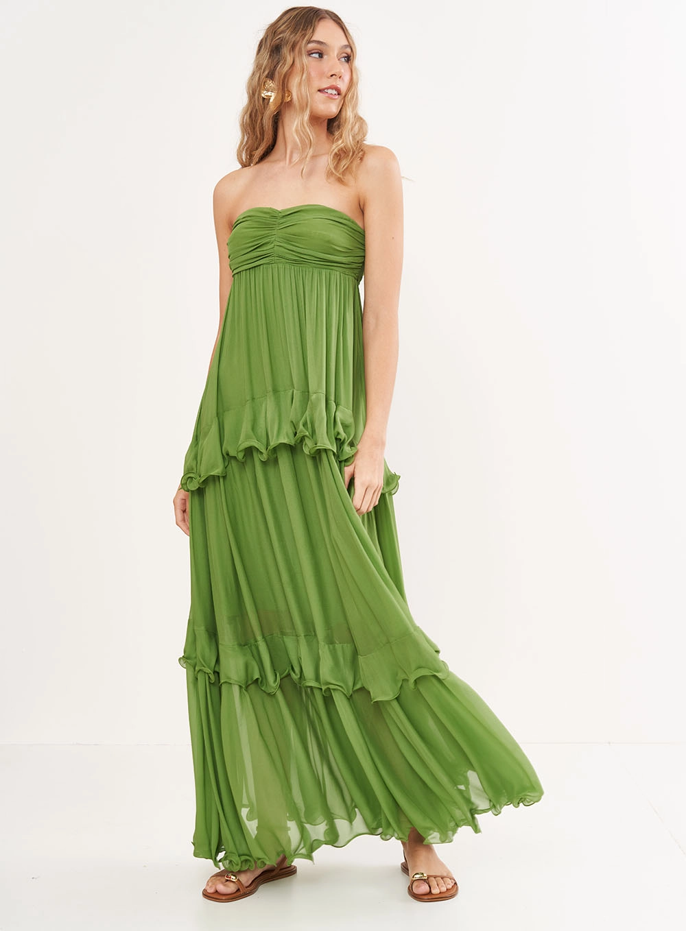 Vestido Fluido Em Camadas - Riviera Verde