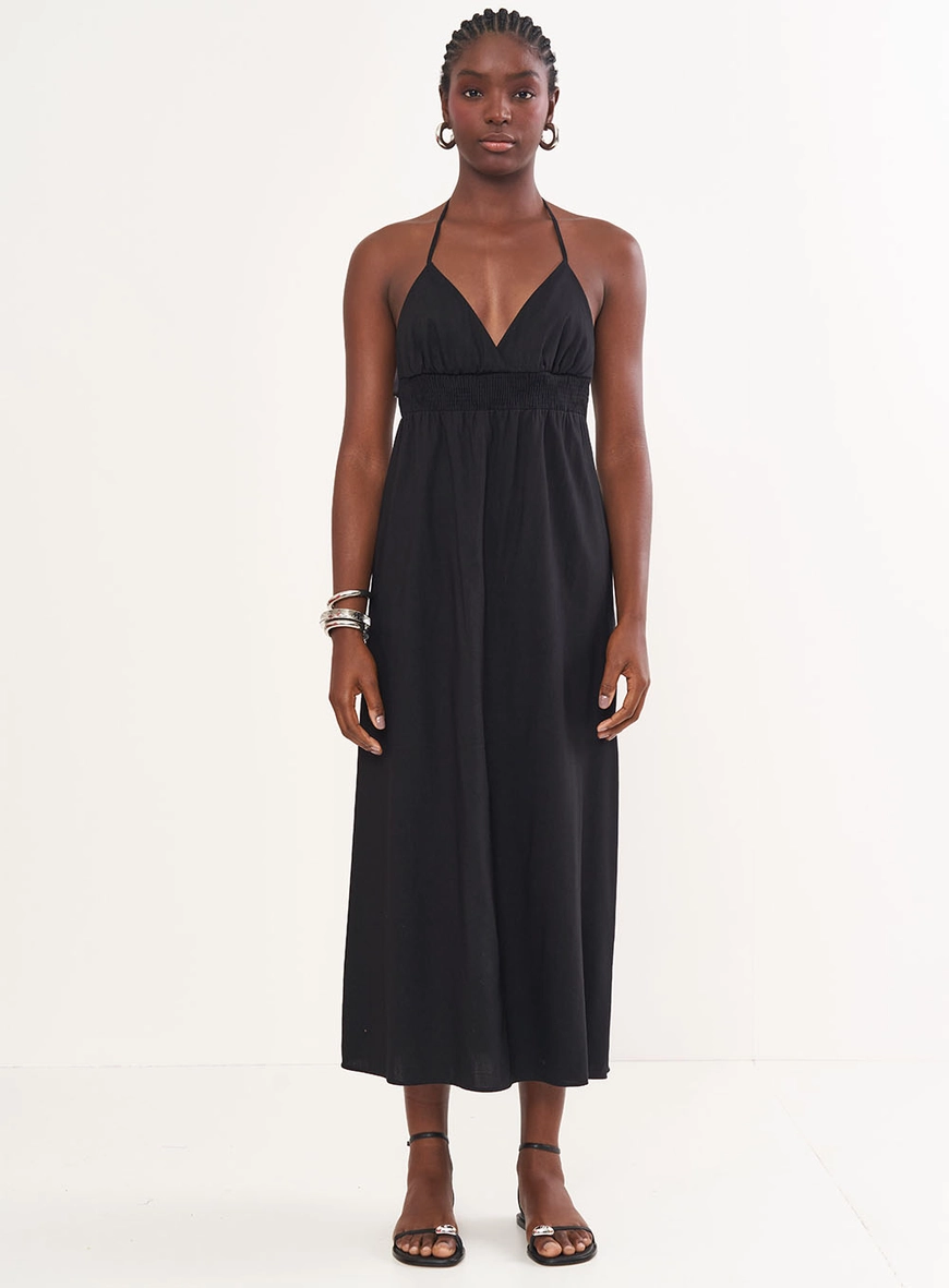 Vestido Linho Midi Frente Única