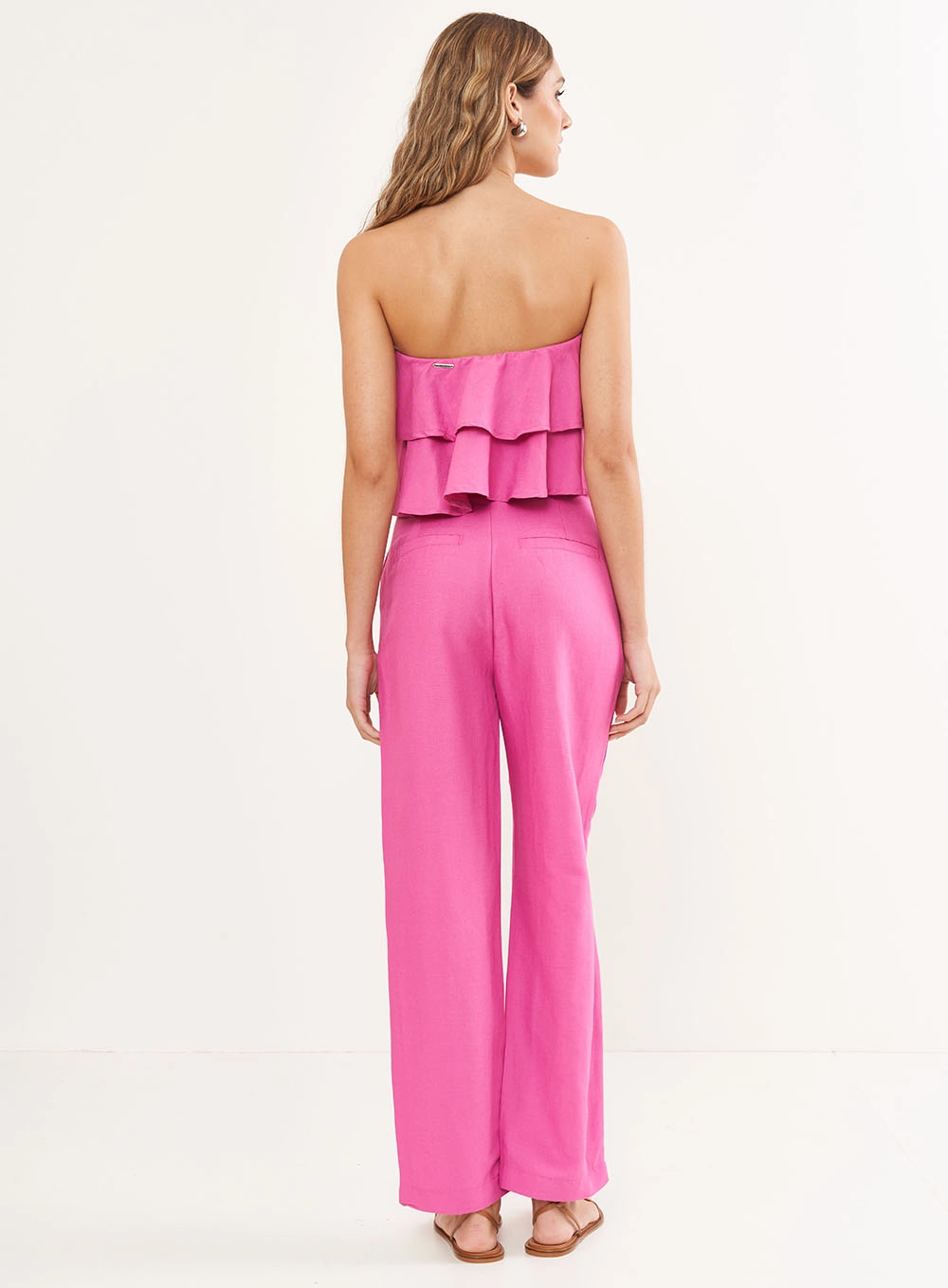 Top Linho Com Babados Rosa