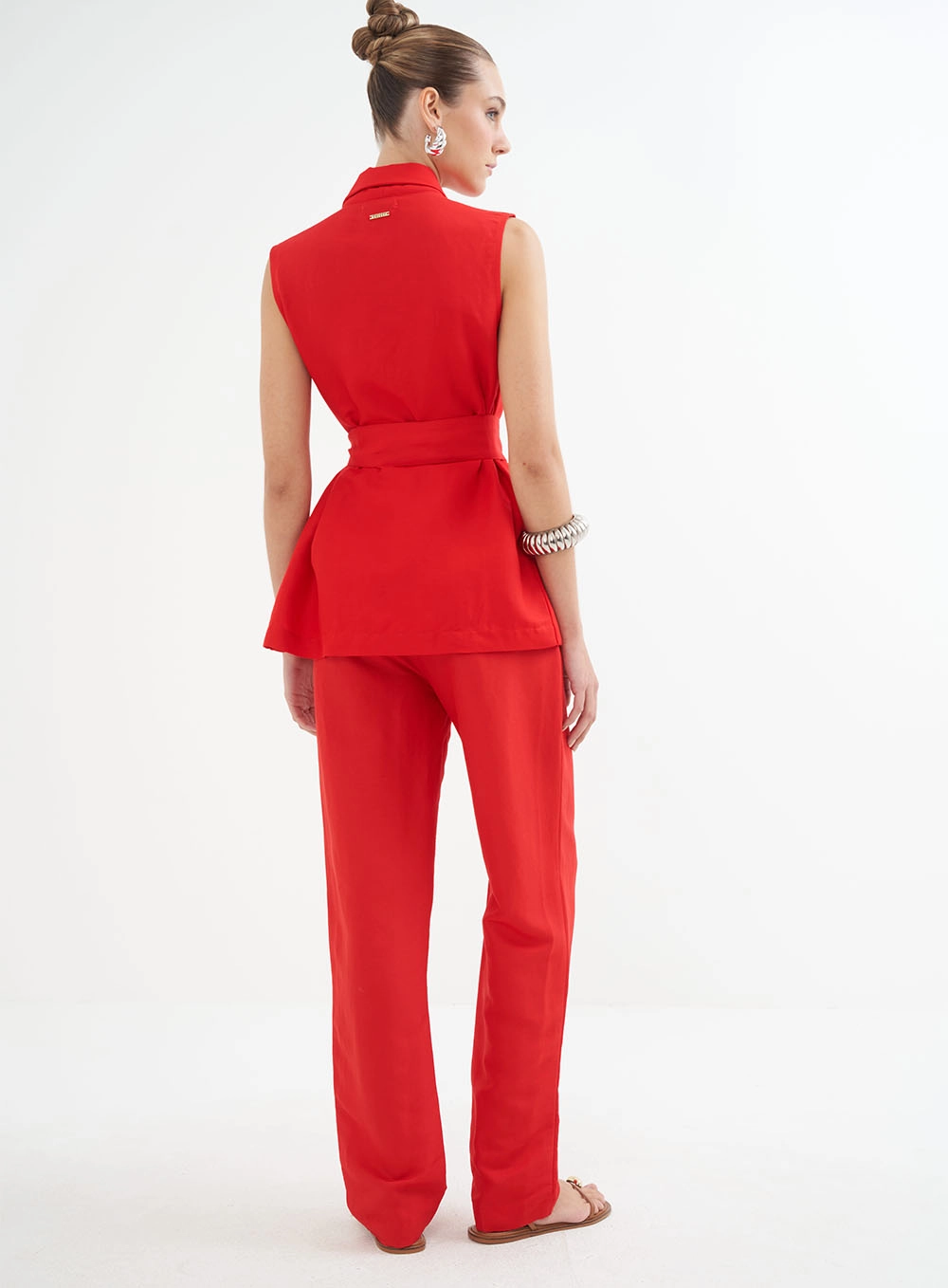 Colete Feminino Em Linho Com Amarração Vermelho