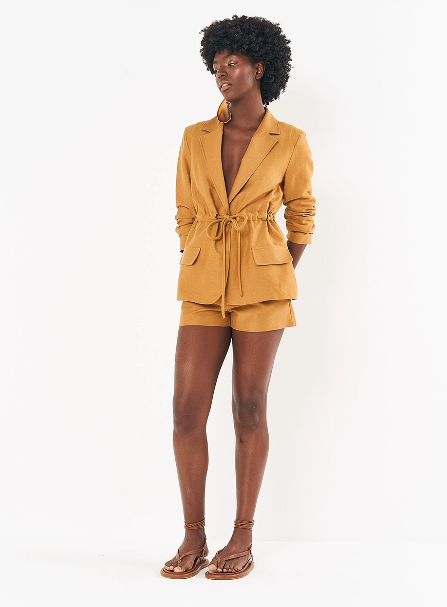 Blazer Feminino Alfaiataria Com Amarração Em Linho