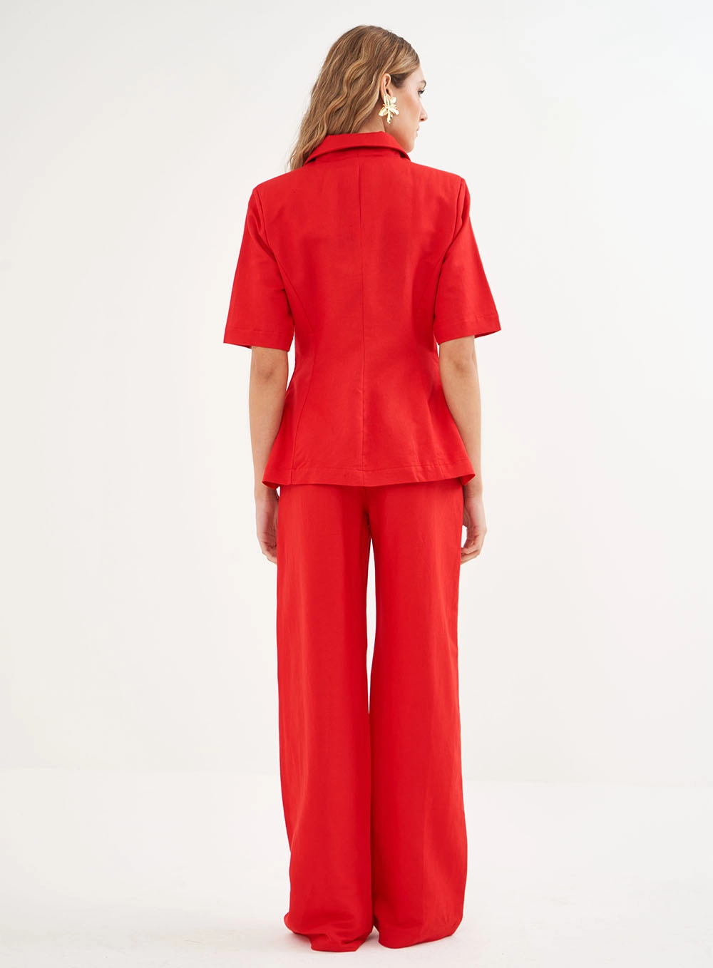 Blazer Feminino Alfaiataria Slim Em Linho Vermelho