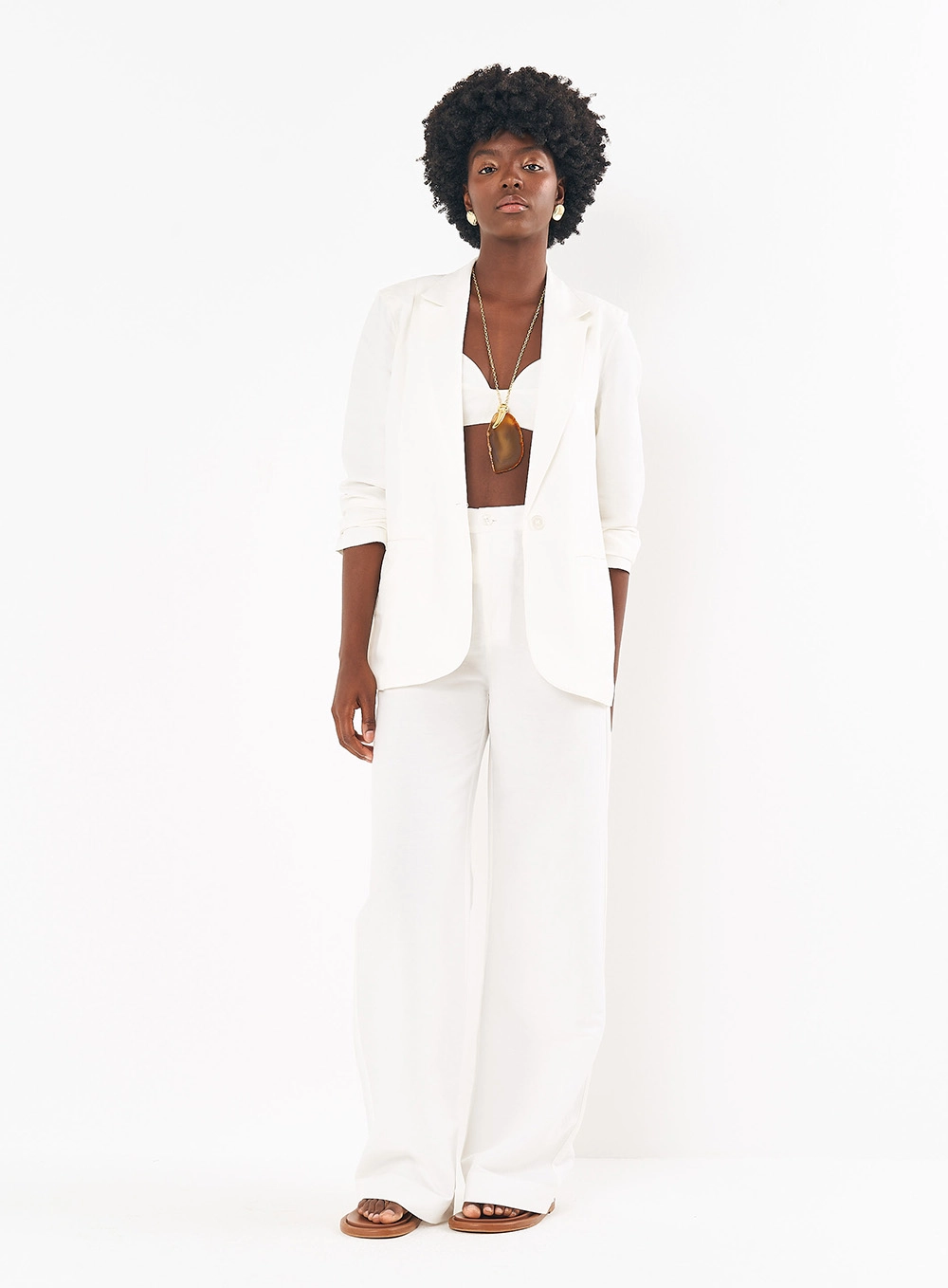 Blazer Feminino Alfaiataria Em Linho Off Shell