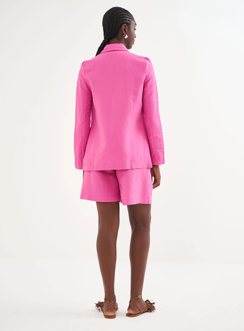 Blazer Feminino Linho Alfaiataria Rosa