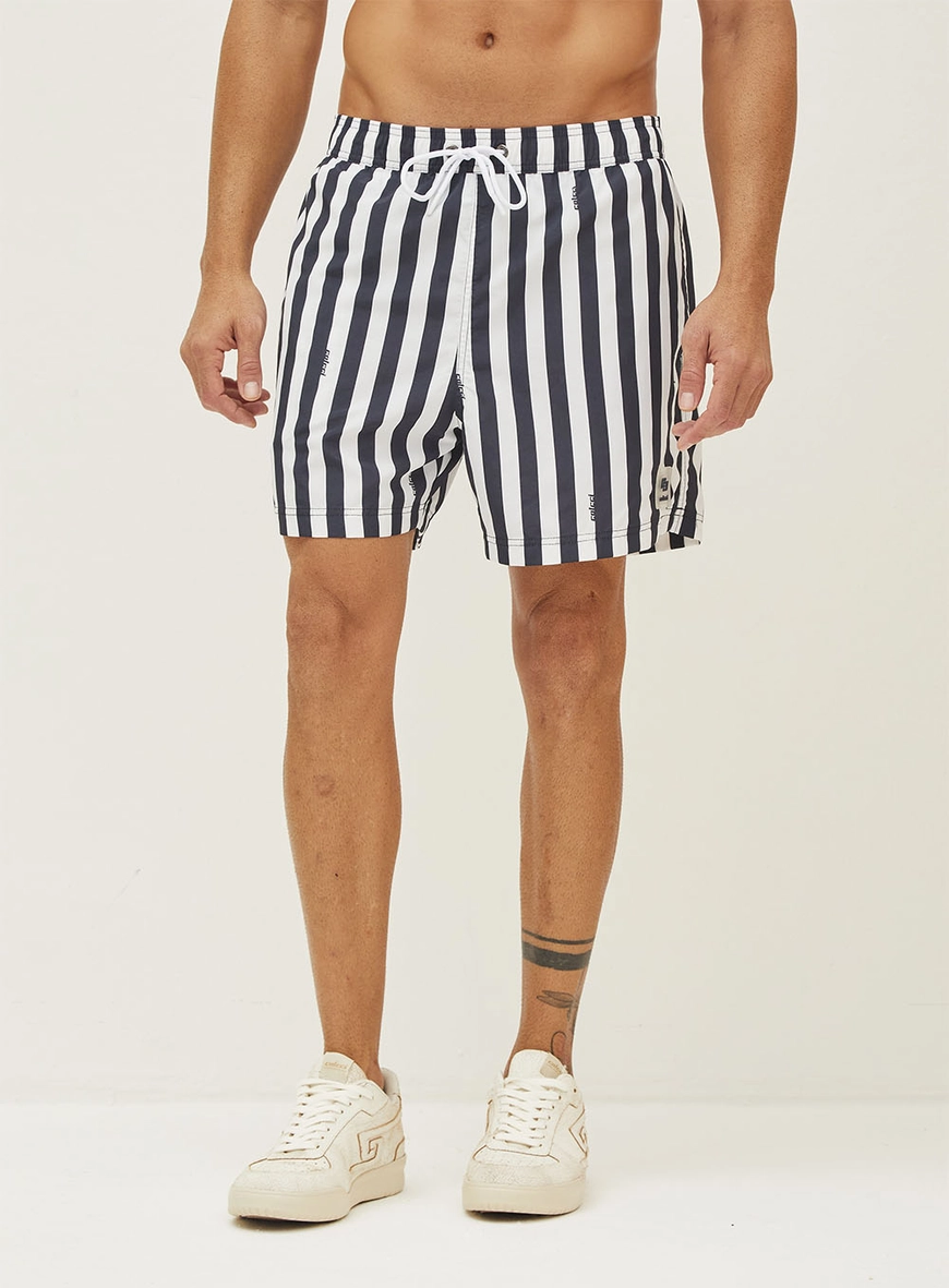 Beachshort Estampado Com Listras E Amarração