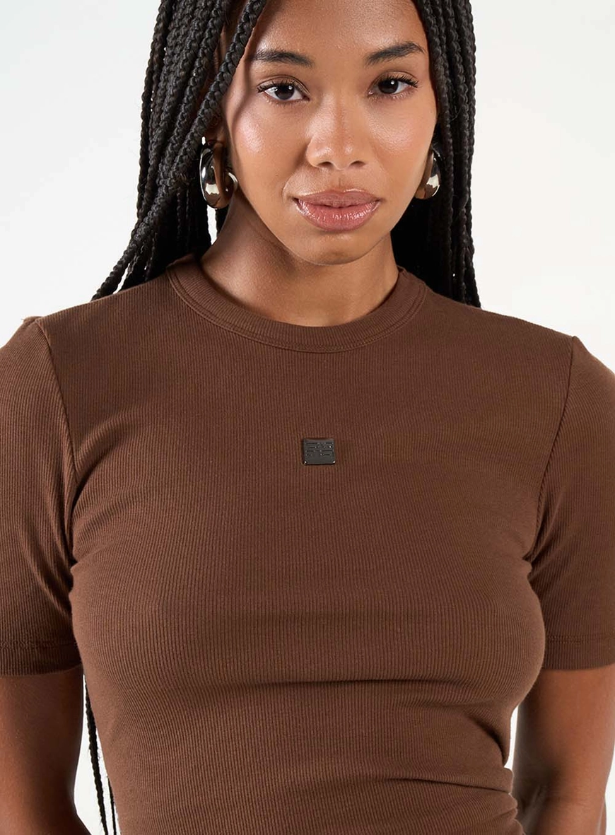 Blusa Slim Canelada Básica Marrom 5