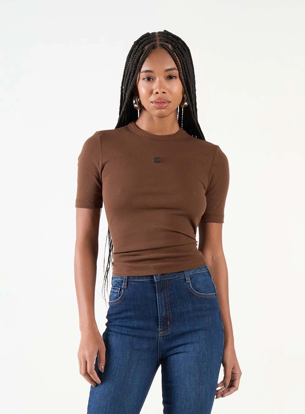 Blusa Slim Canelada Básica Marrom 1