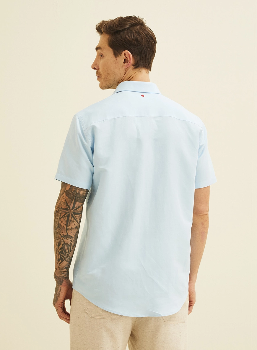Camisa Relax Masculina Com Linho Azul