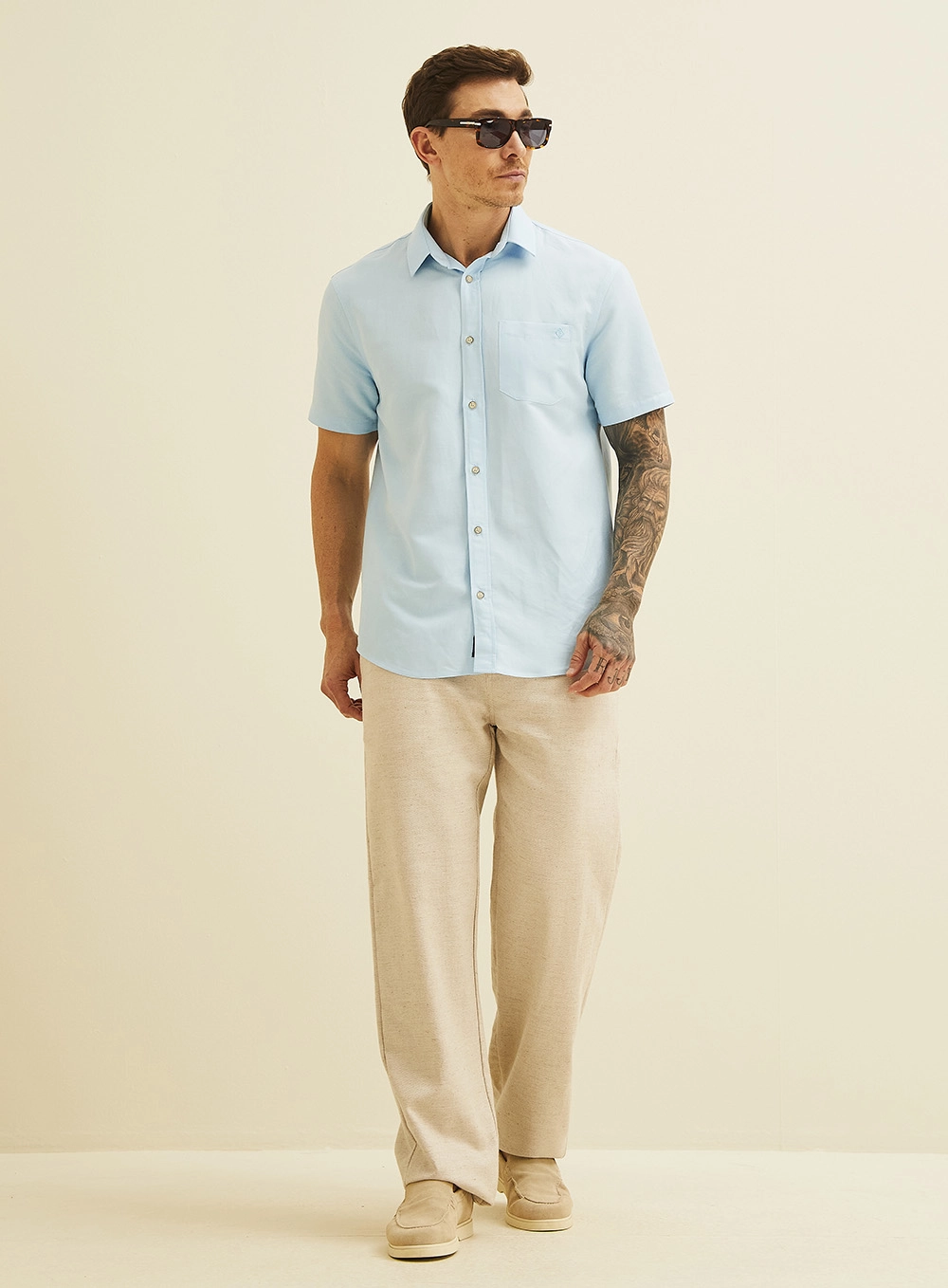 Camisa Relax Masculina Com Linho Azul 5