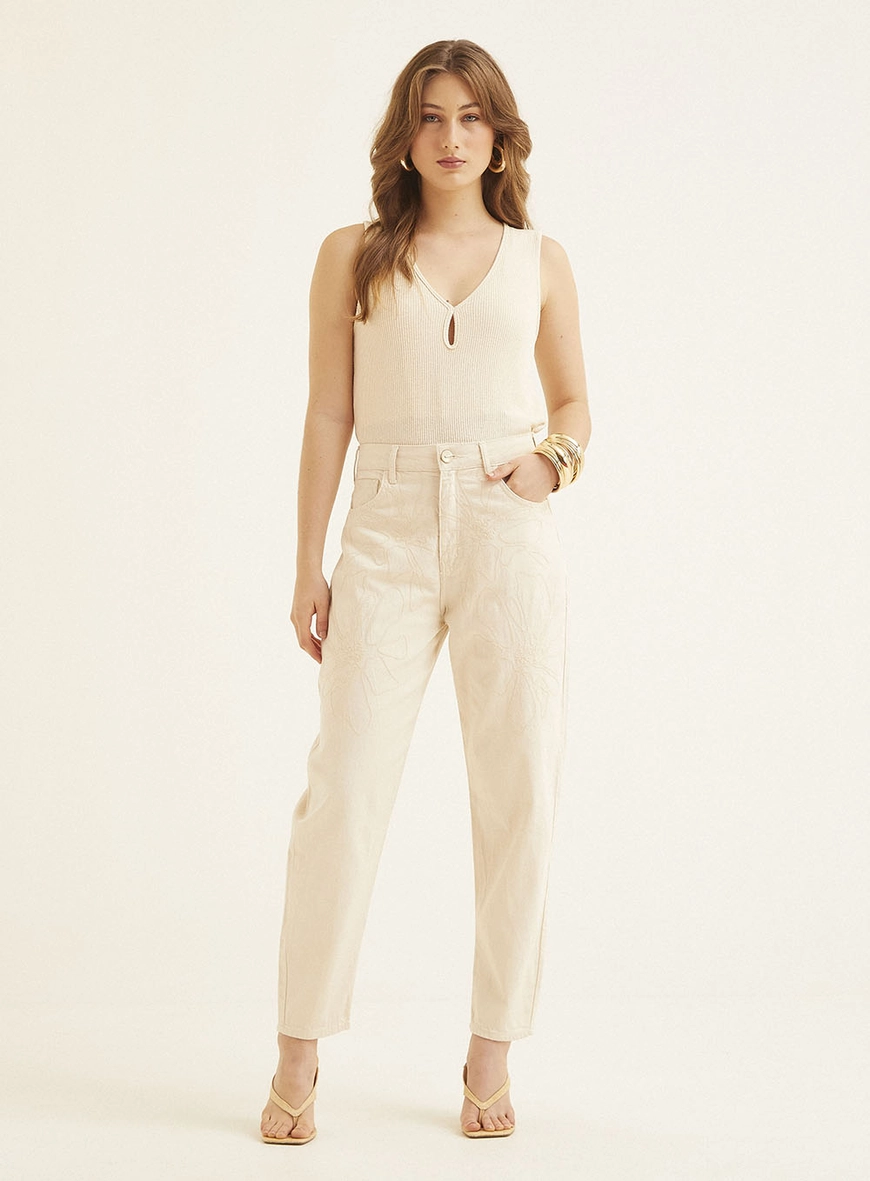 Calça Sarja Feminina Ayla Slouchy Bege 1