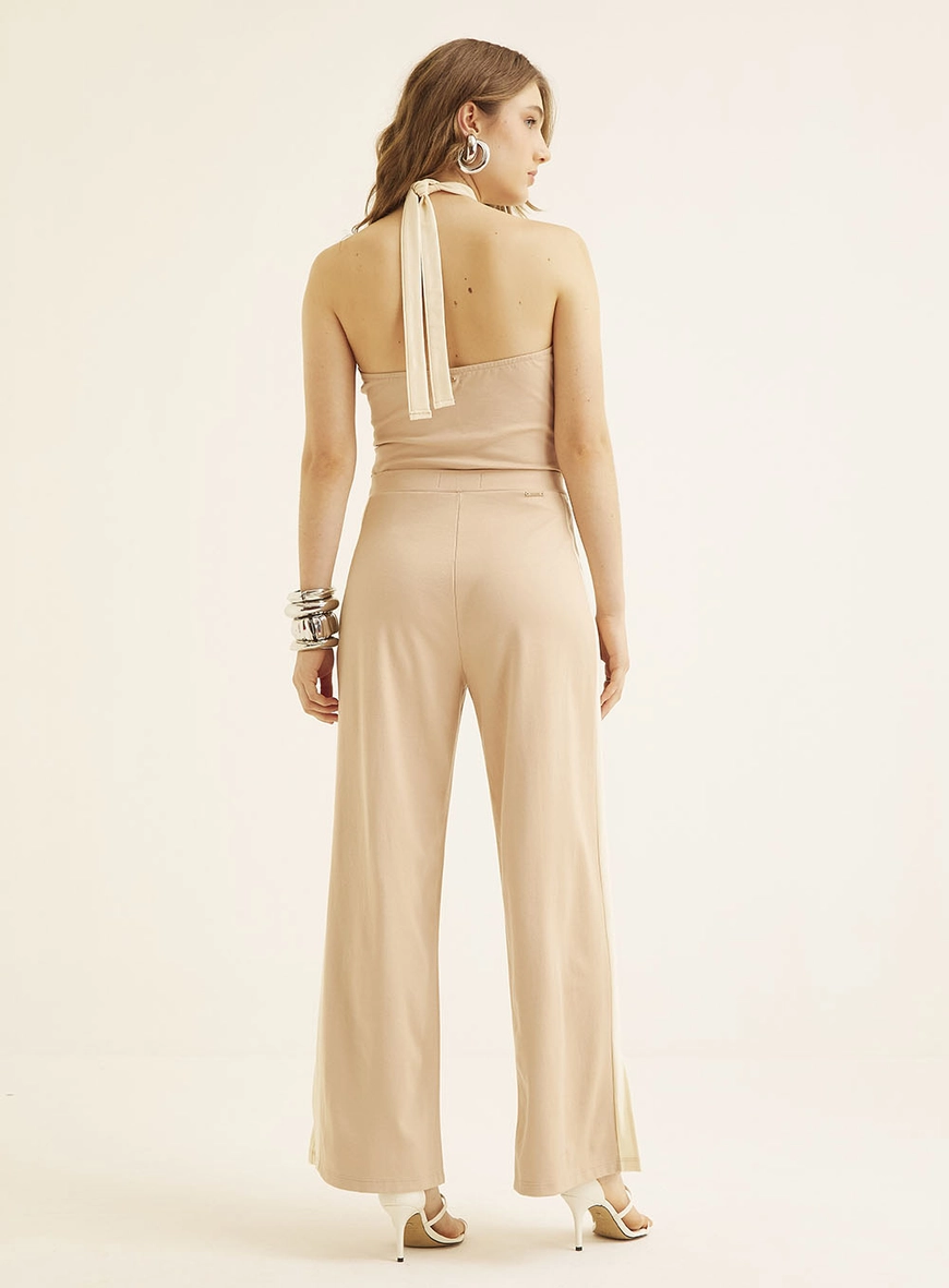 Calça Feminina Comfort Com Detalhes Na Barra Bege 5