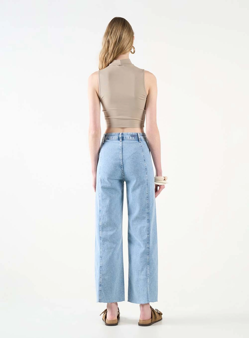 Blusa Slim Canelada Gola Alta Bege 3