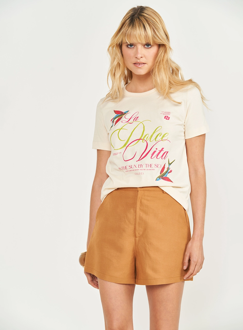 Camiseta Manga Curta Estampada Bege