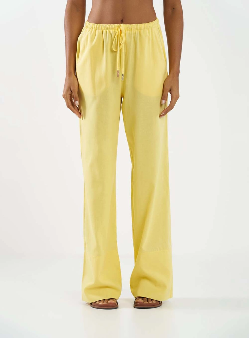 Calça Linho Reta Média Amarelo 2