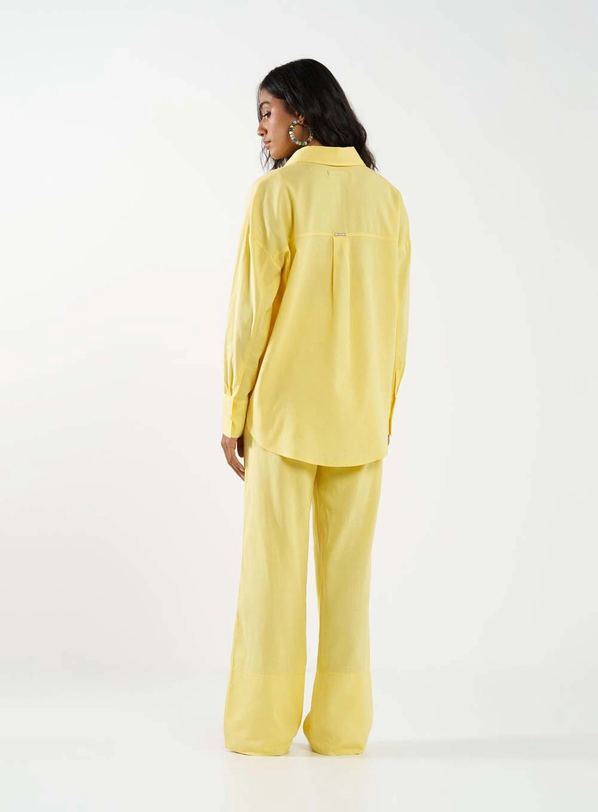 Calça Linho Reta Média Amarelo 4
