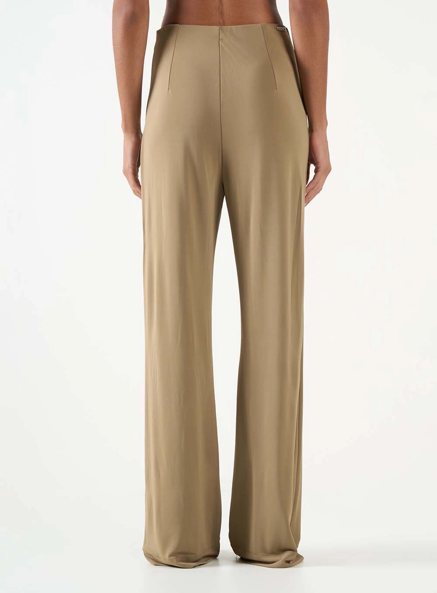 Calça Wide Leg Cós Médio Bege 3