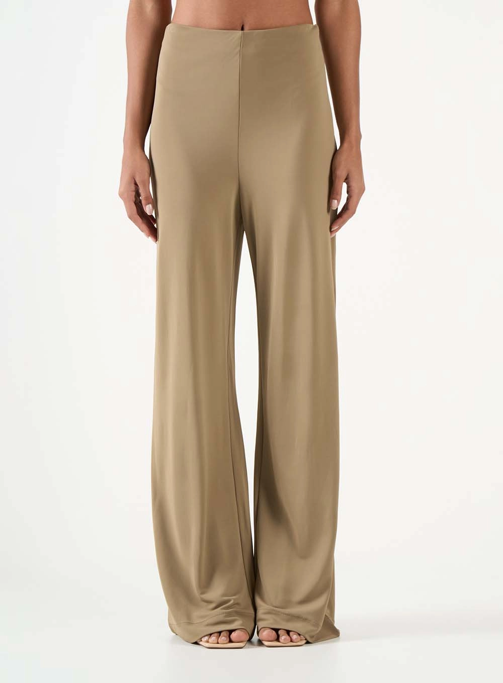 Calça Wide Leg Cós Médio Bege 2