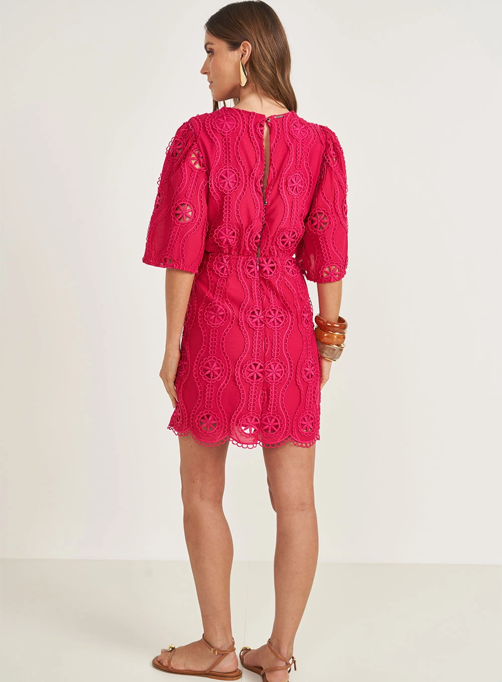 Vestido Laise Mangas Amplas Rosa