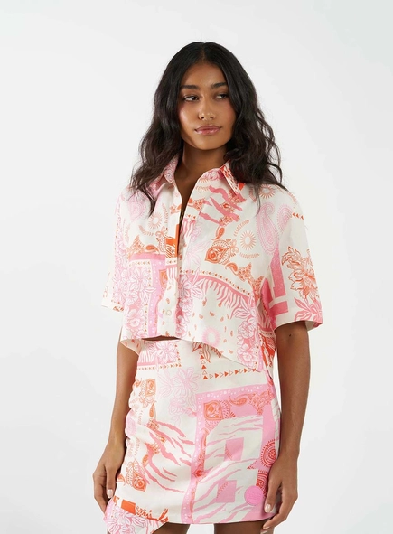 Camisa Boy Linho Estampada