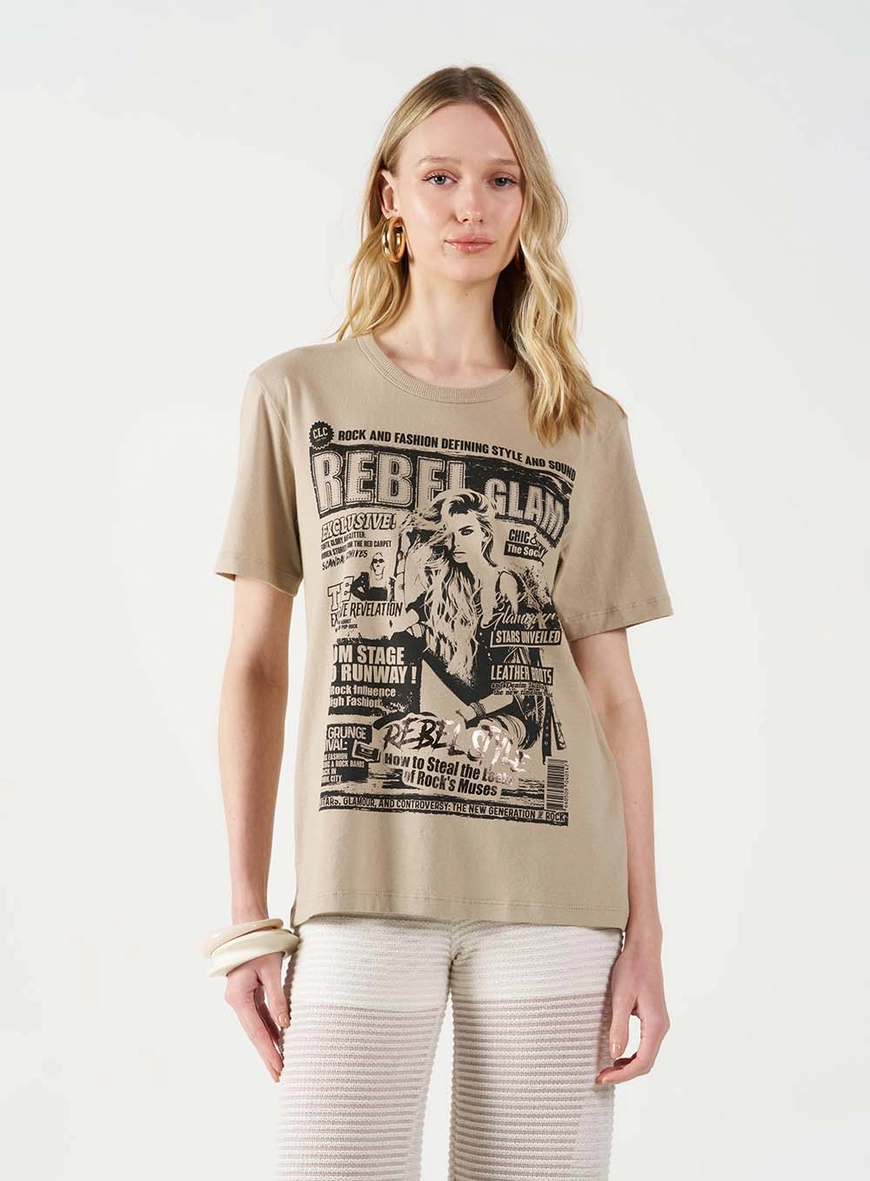 Camiseta Feminina Estampada Bege 1