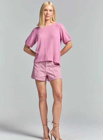 Camiseta Feminina Comfort Canelada Manga Curta