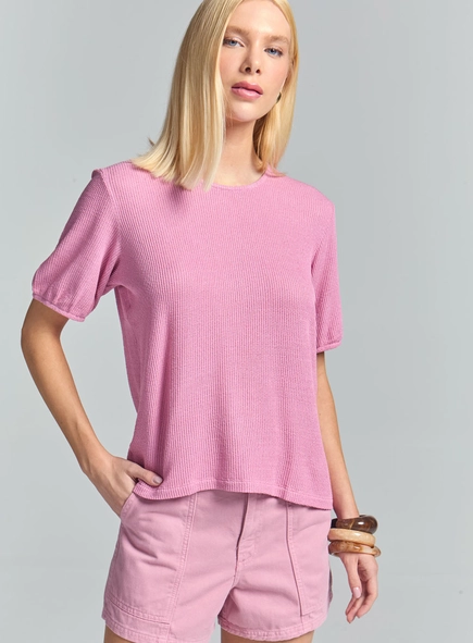 Camiseta Feminina Comfort Canelada Manga Curta