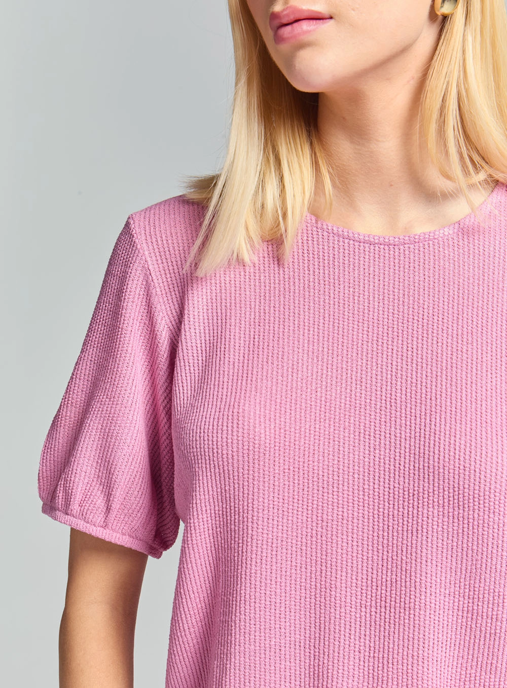 Camiseta Feminina Comfort Canelada Manga Curta Rosa 3