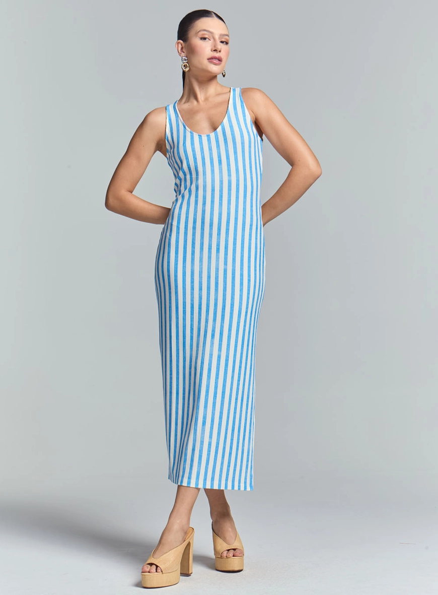 Vestido Midi Slim Listrado Estampados 1