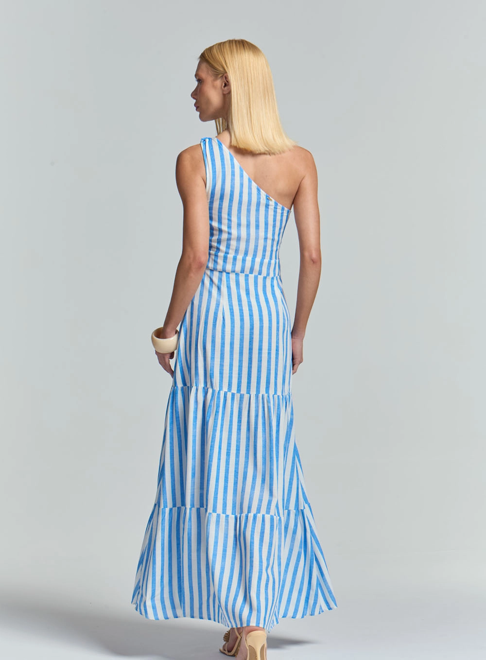 Vestido Longo Um Ombro Só Listrado Estampados 4
