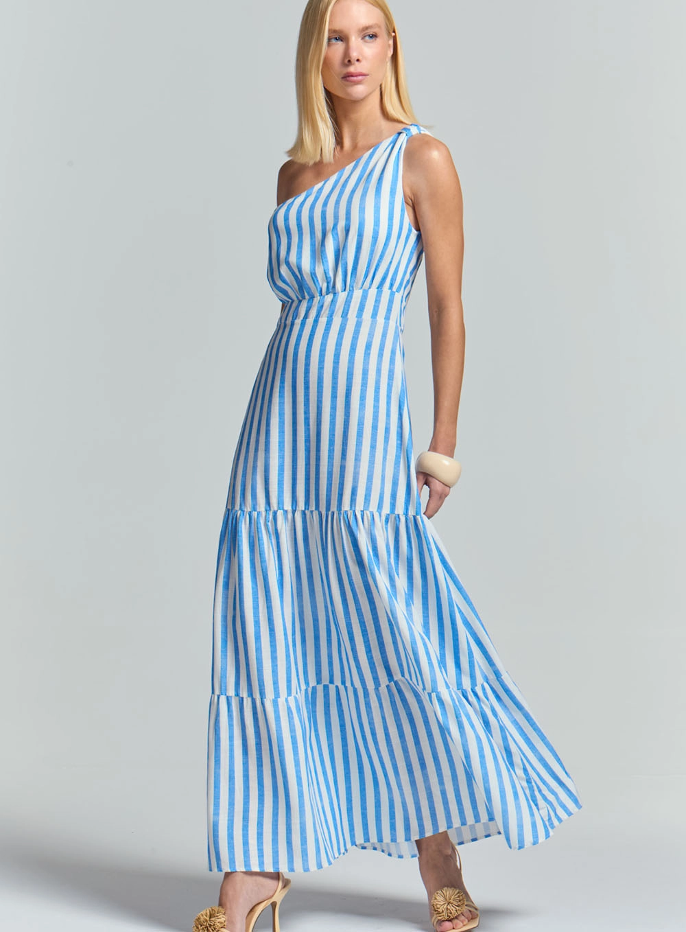 Vestido Longo Um Ombro Só Listrado Estampados 5