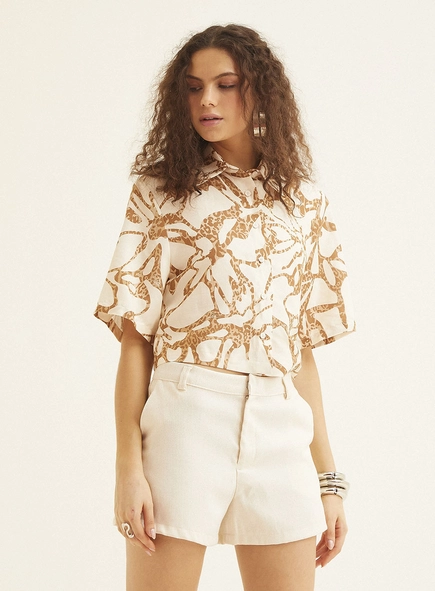 Camisa Feminina Em Linho Estampada