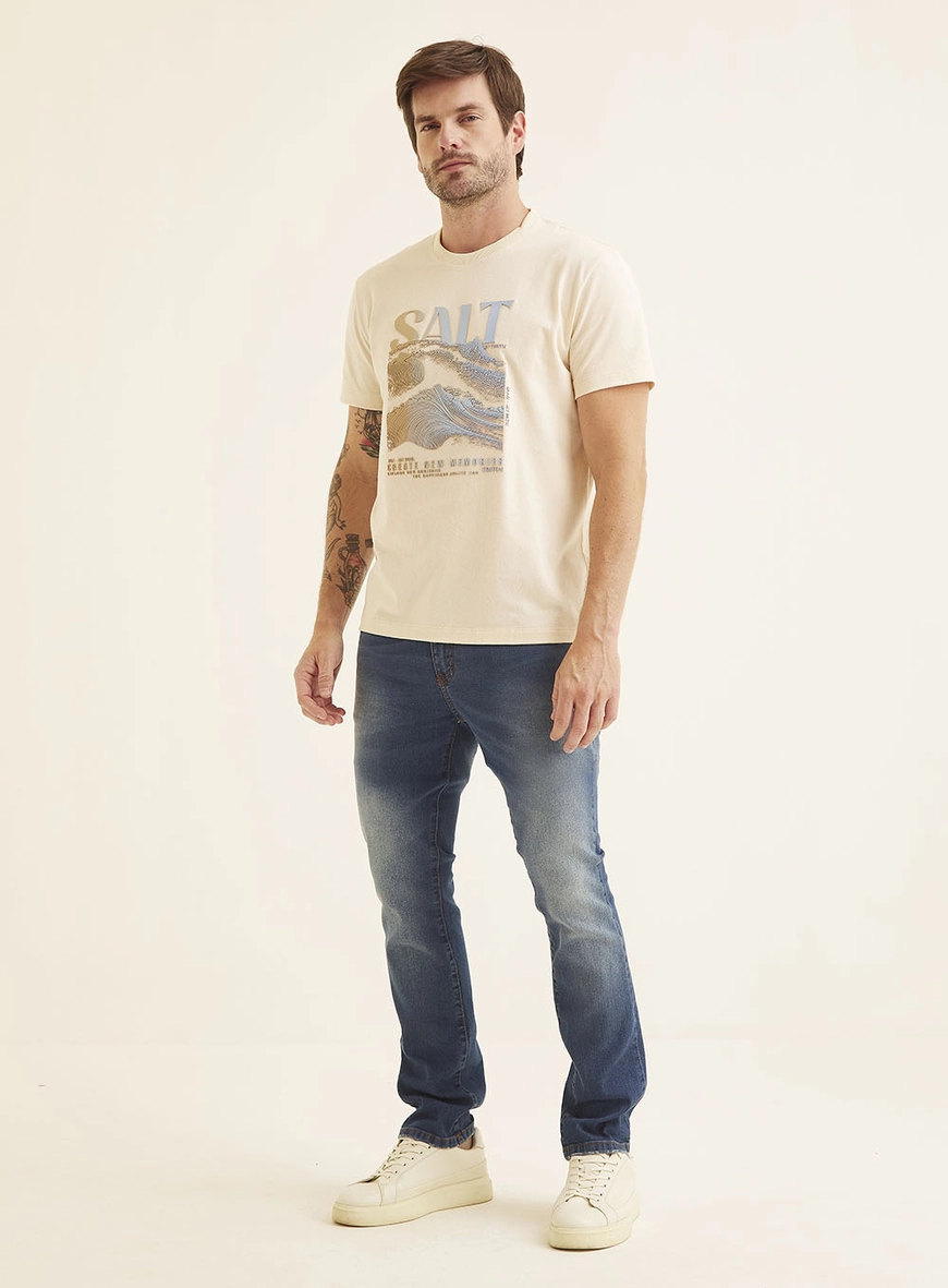 Camiseta Masculina Com Estampa Em Alto Relevo Bege 1