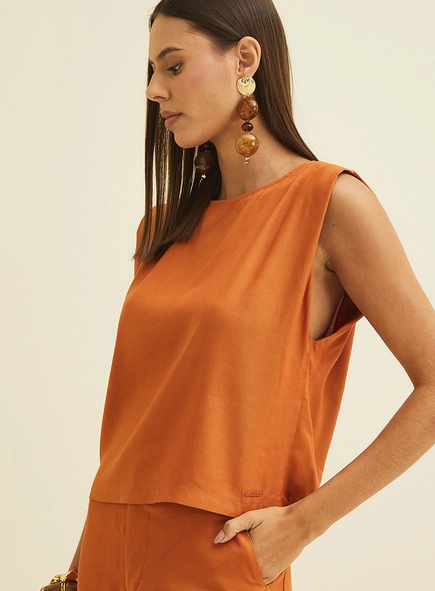 Blusa Reta Sem Mangas Em Linho