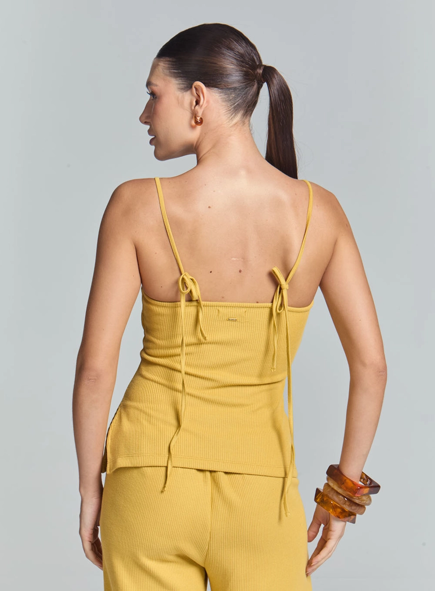 Blusa Slim Texturizada Com Amarração Amarelo 4
