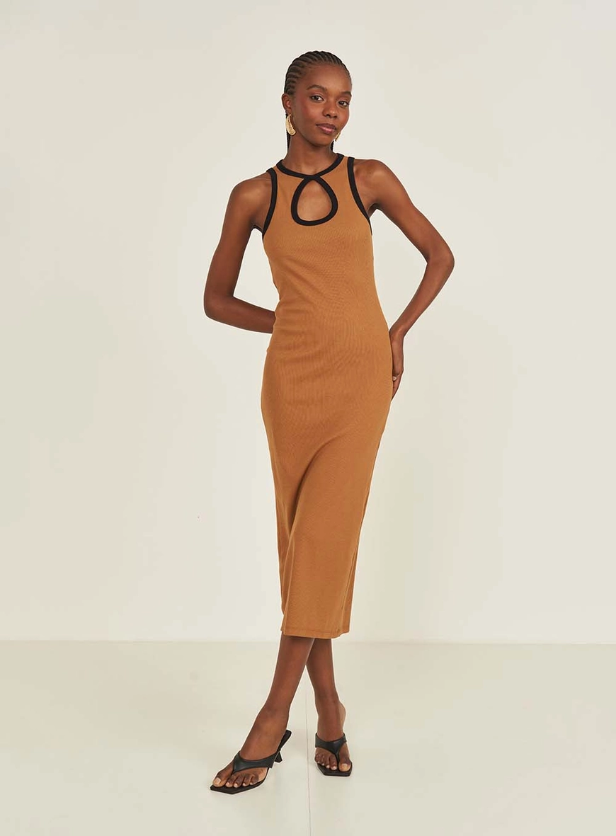 Vestido Midi Malha Com Contrast