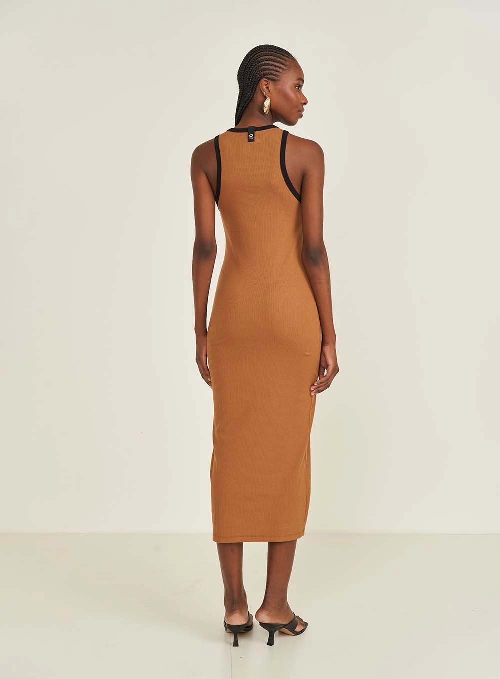 Vestido Midi Malha Com Contrast Marrom Evermore