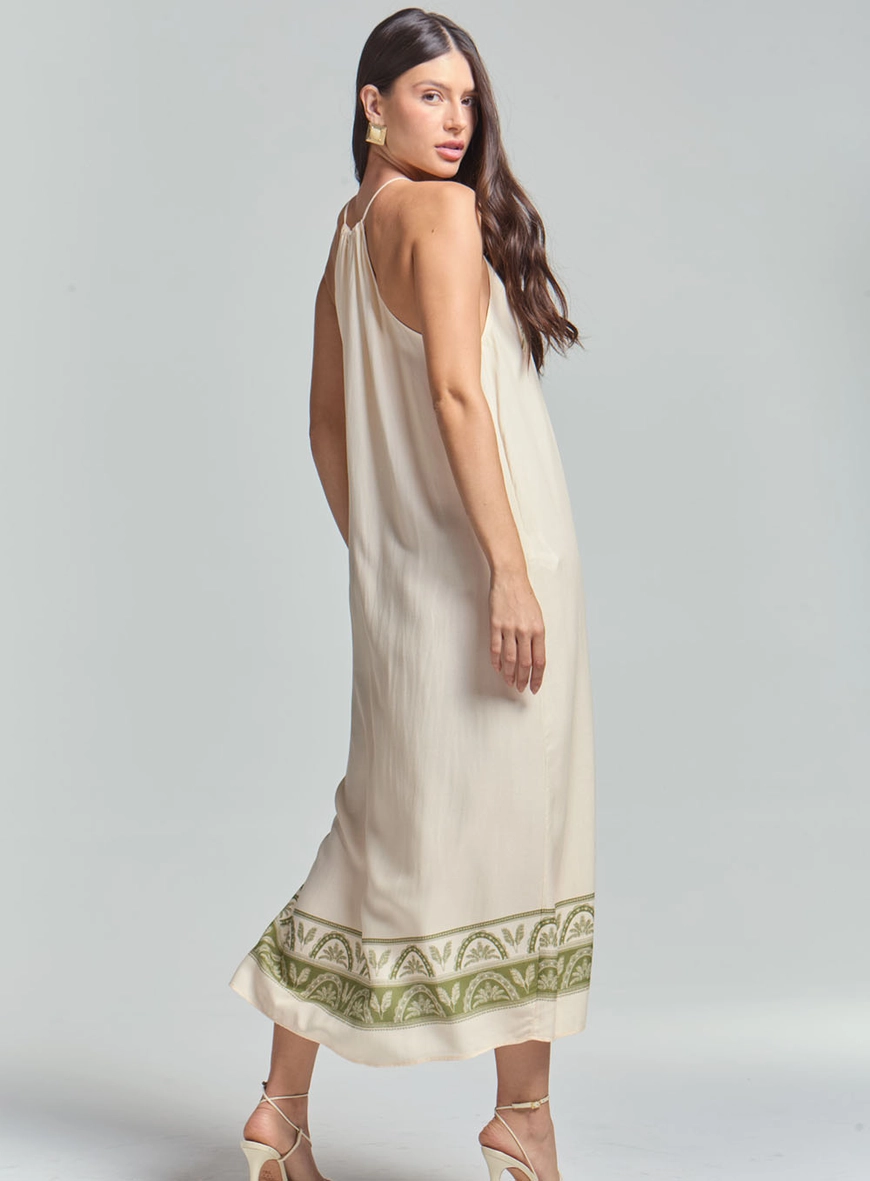 Vestido Midi Evasê Estampado Bege 5