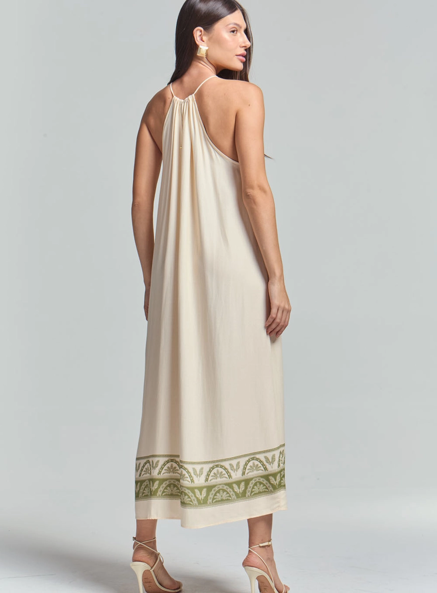 Vestido Midi Evasê Estampado Bege 6