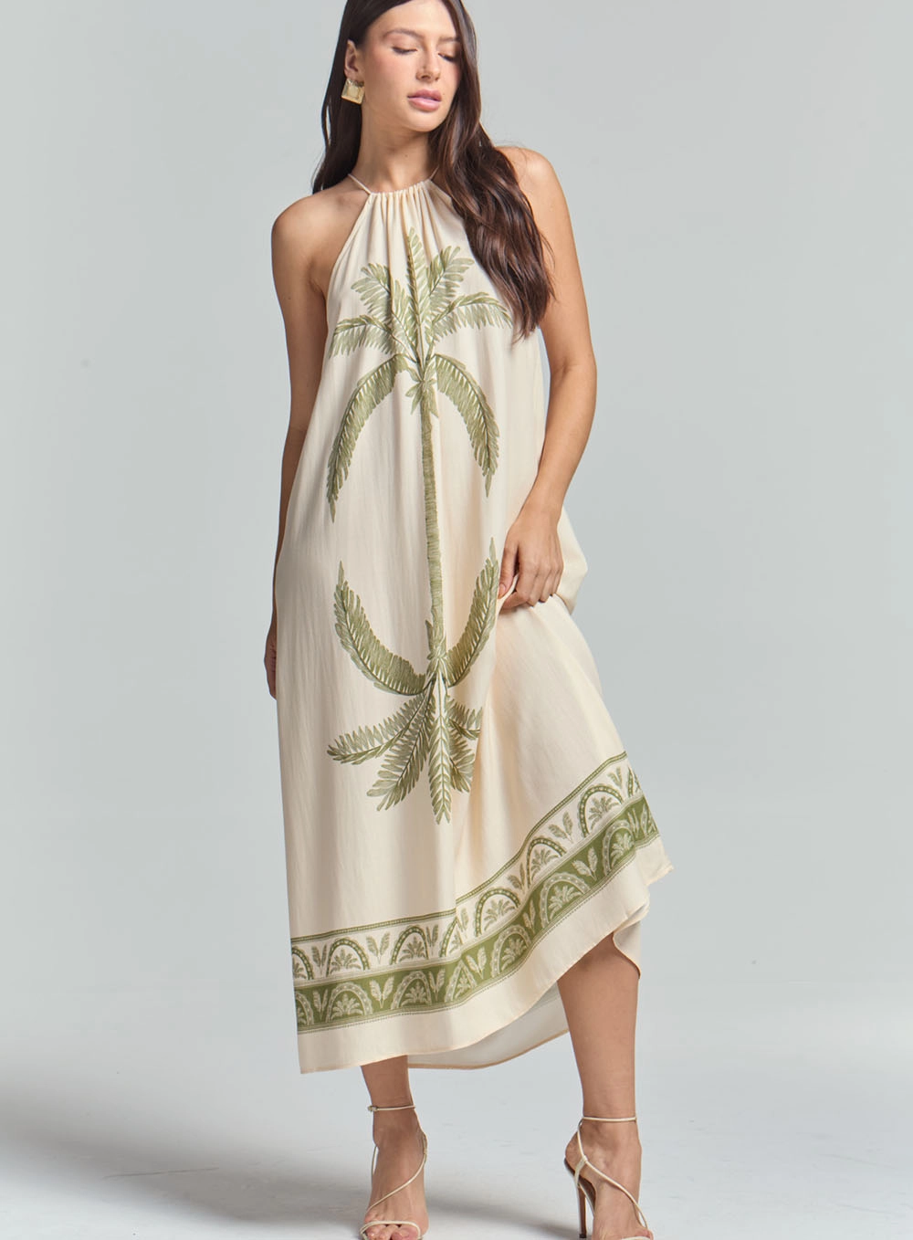 Vestido Midi Evasê Estampado Bege 3