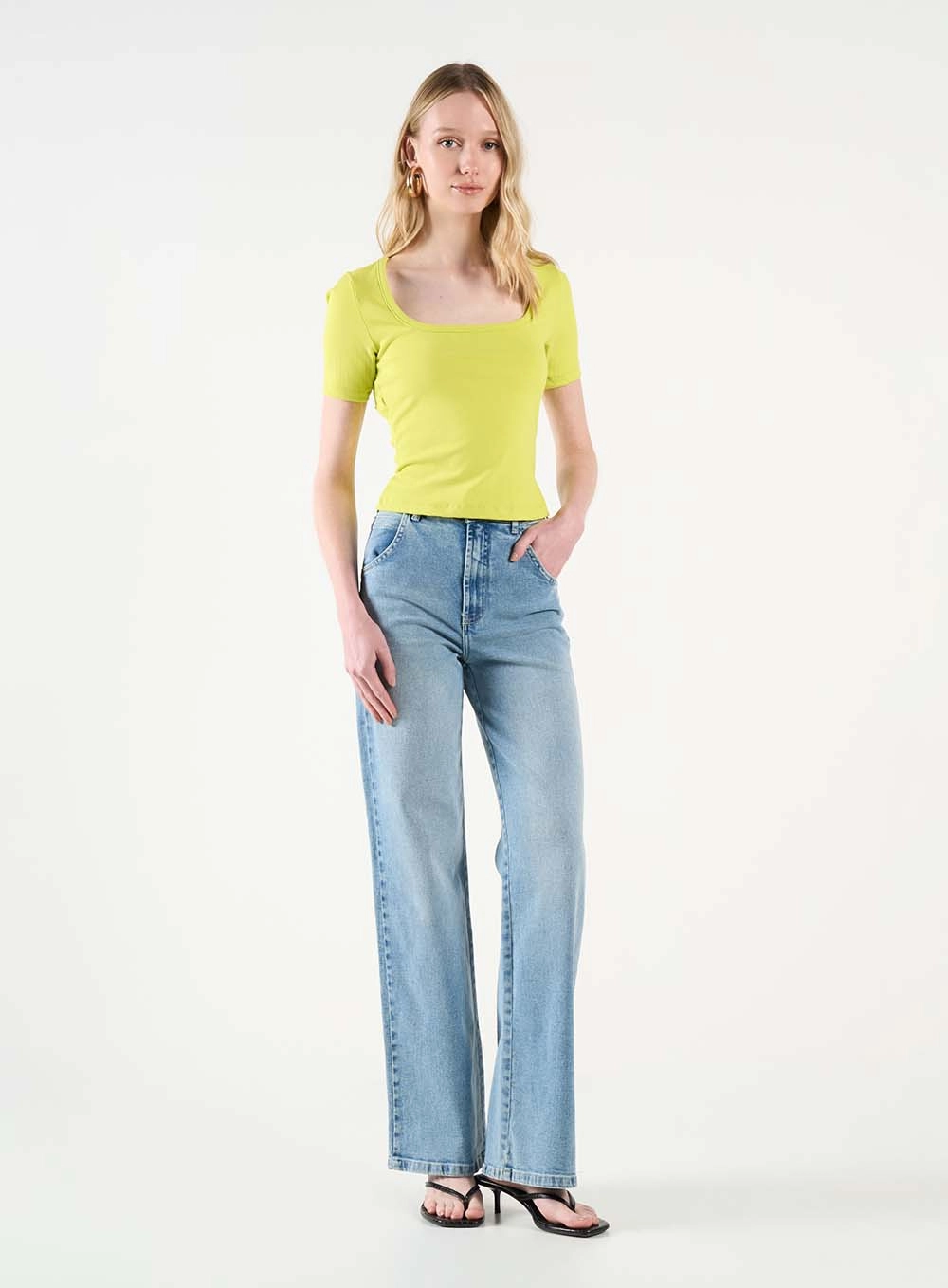 Blusa Canelada Com Transpasse Costas Amarelo 3