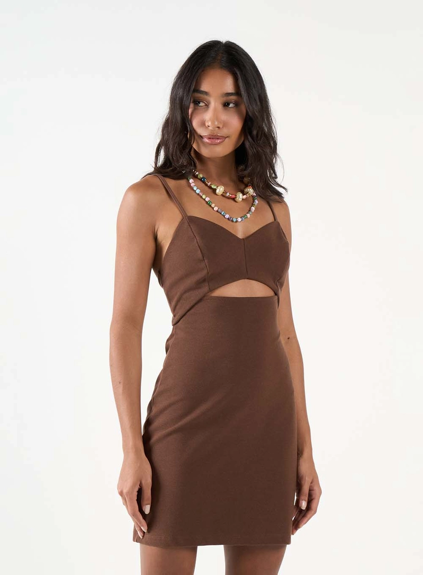 Vestido Tubinho Curto E Decote Coração Marrom 2