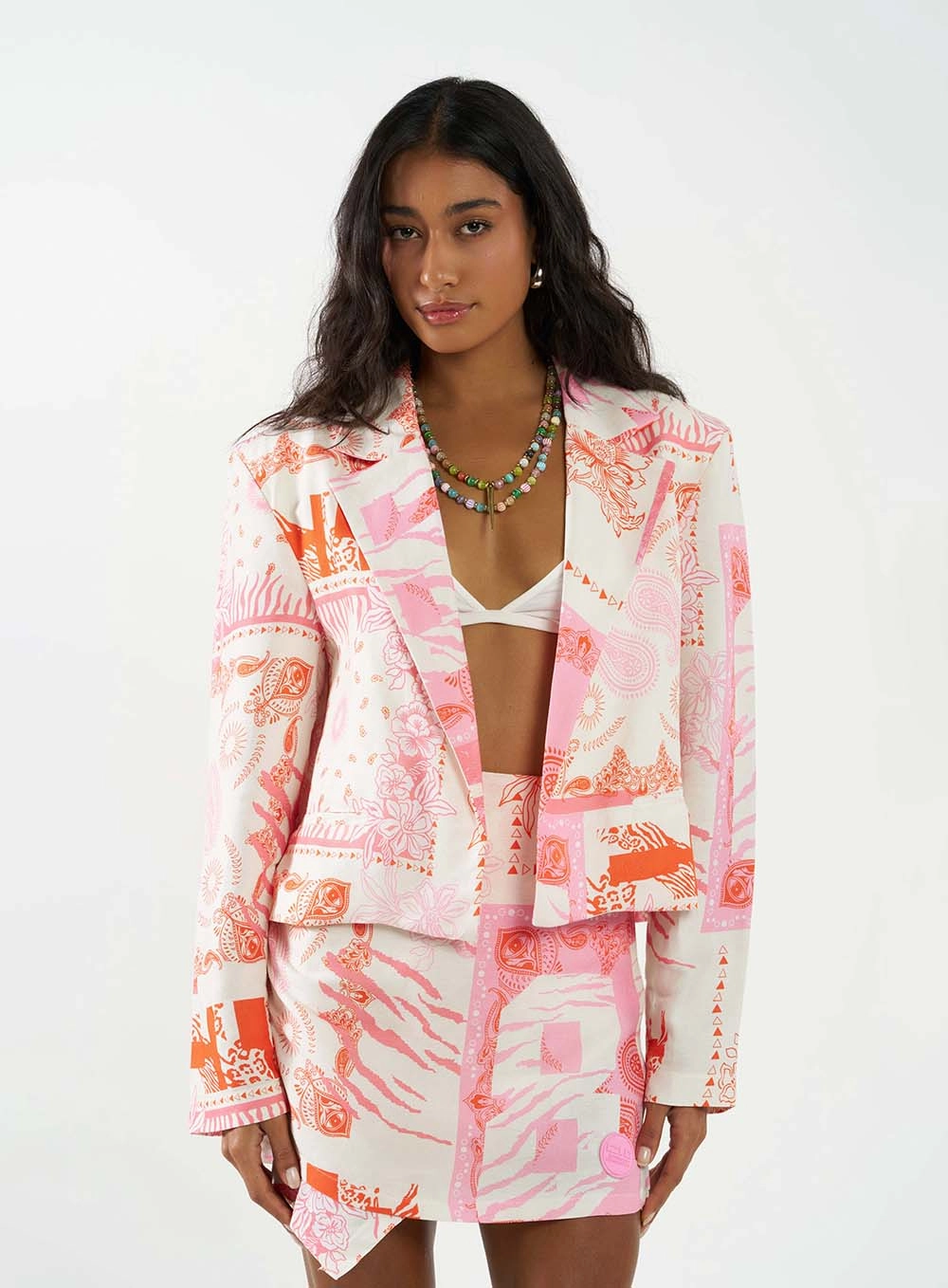 Blazer Feminino Em Linho Estampado Estampados 1