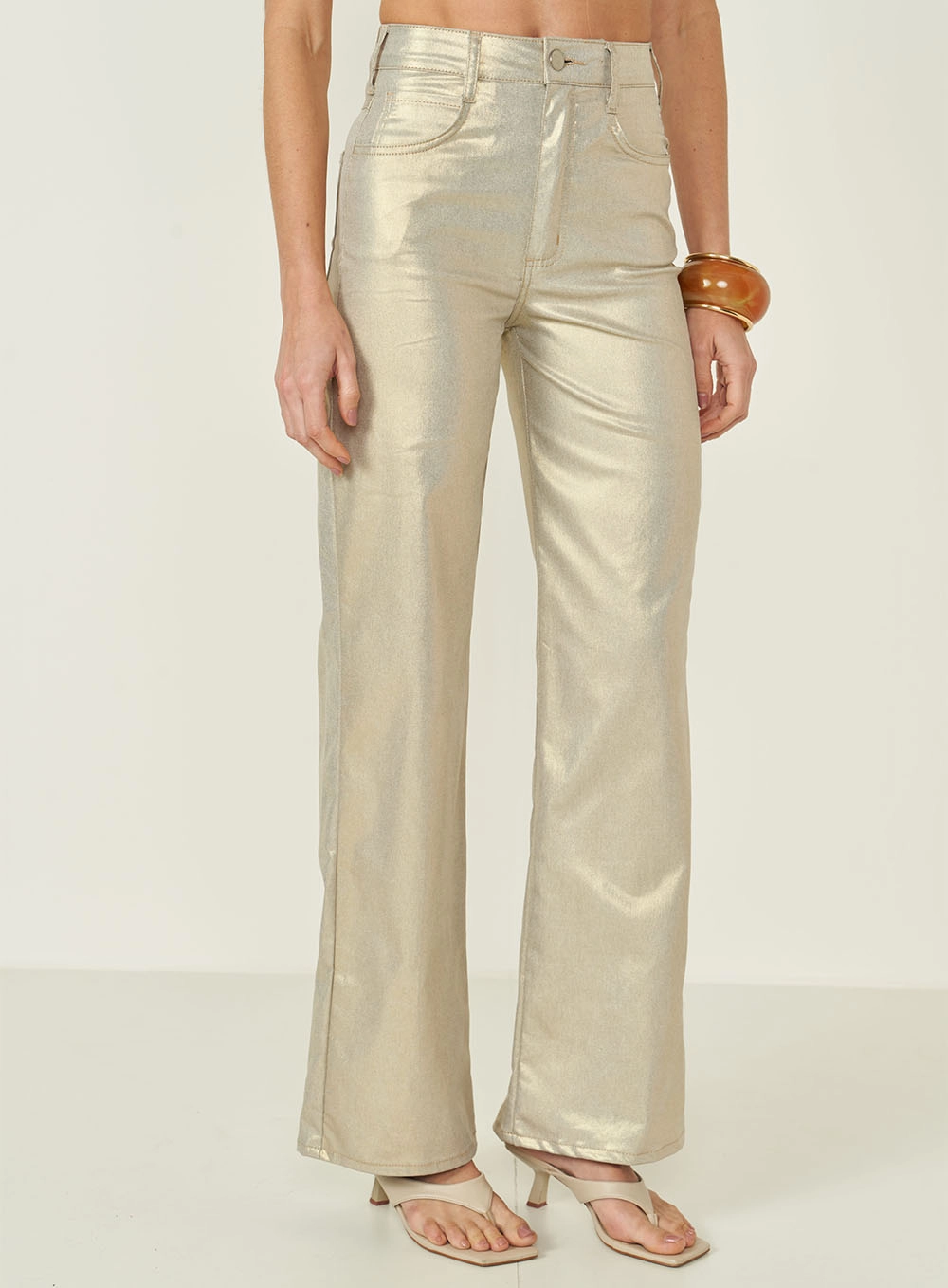 Calça Metalizada Juliette Stretch Dourado